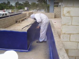 Elaston-W80 Pure Polyurea waterproofing membrane being spray applied